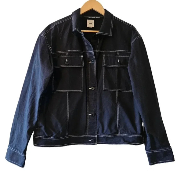 Vans Women's In The Know Black Boho Open Front Casual Jean Jacket Size Medium. - Picture 4 of 15
